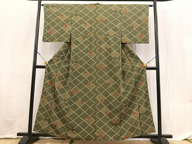 平和屋着物■小紋 菱天井花文 金彩 洗える着物 BAAX9251yc