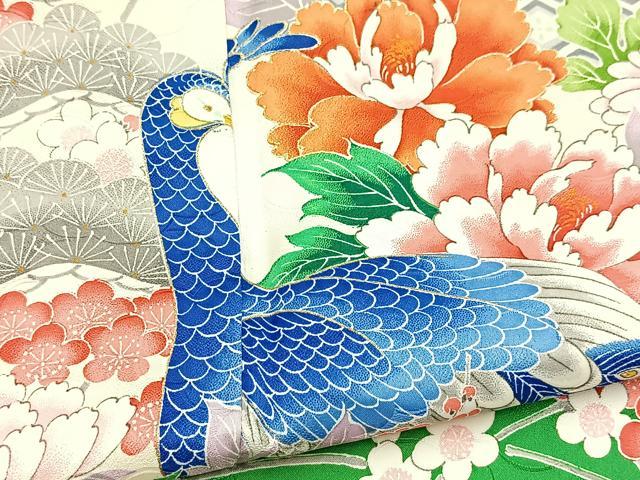 平和屋着物■訪問着 孔雀花文 暈し染め 金彩 洗える着物 BAAX9253yc