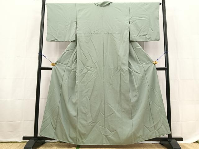 平和屋着物■色無地 紗綾形地紋 青磁鼠色 洗える着物 BAAX9258yc