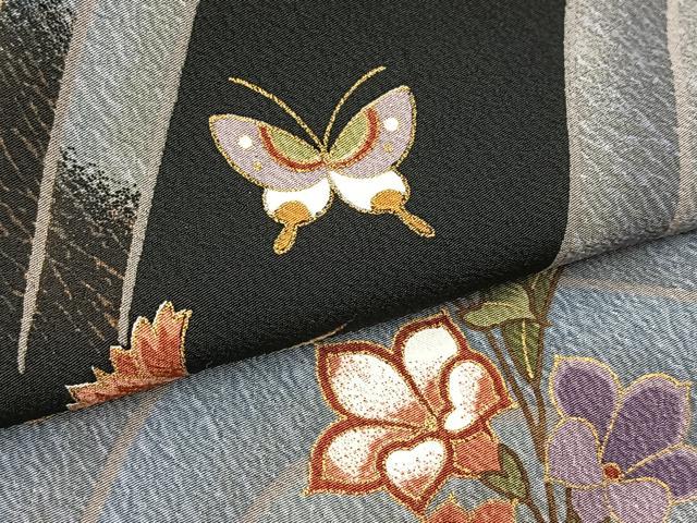 平和屋着物■訪問着 立波花蝶文 黒地 金彩 洗える着物 BAAX9276yc