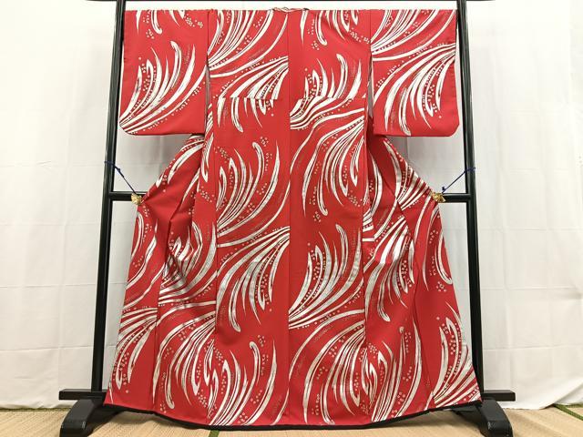 平和屋着物■小紋 桜流し 銀彩 洗える着物 BAAX9294yc