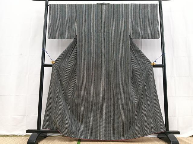 平和屋着物■小紋 幾何学文様 黒地 洗える着物 BAAX9302yc
