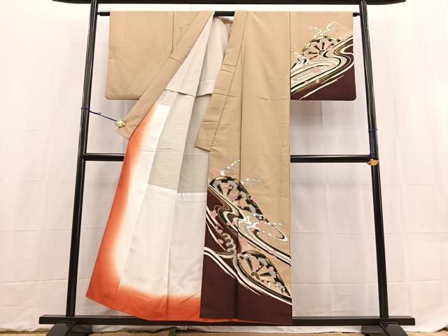 平和屋着物■訪問着 胴抜き仕立て 桜流し片輪車文 金彩 洗える着物 BAAX9311yc
