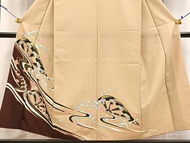 平和屋着物■訪問着 胴抜き仕立て 桜流し片輪車文 金彩 洗える着物 BAAX9311yc