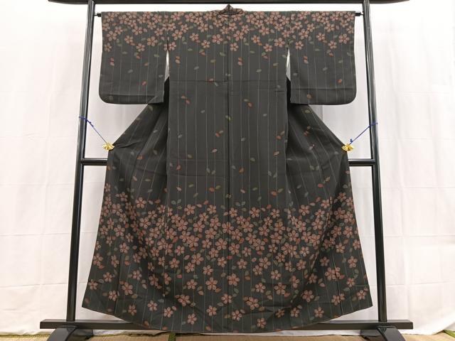 平和屋着物■訪問着 桜散らし 黒地 金彩 洗える着物 BAAX9313yc