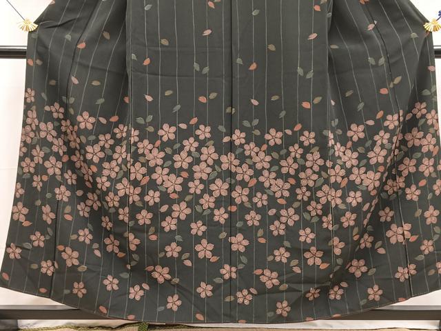 平和屋着物■訪問着 桜散らし 黒地 金彩 洗える着物 BAAX9313yc