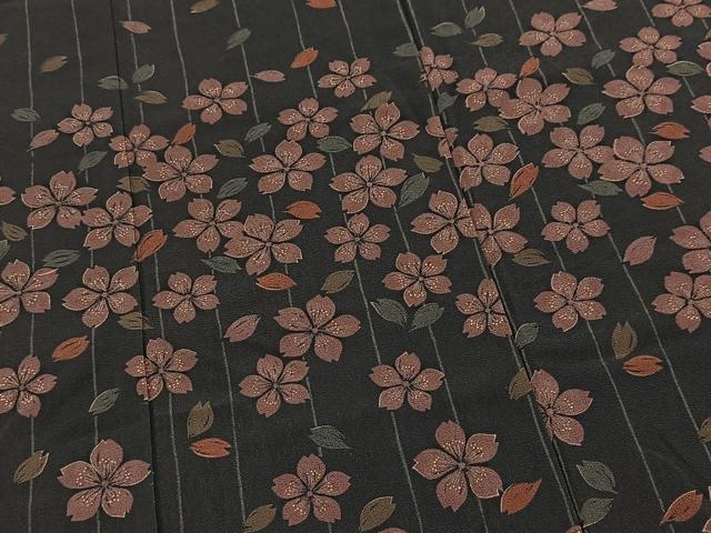 平和屋着物■訪問着 桜散らし 黒地 金彩 洗える着物 BAAX9313yc