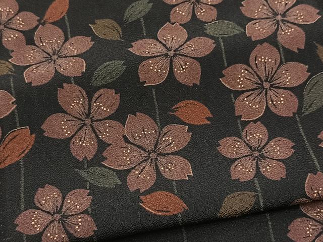 平和屋着物■訪問着 桜散らし 黒地 金彩 洗える着物 BAAX9313yc