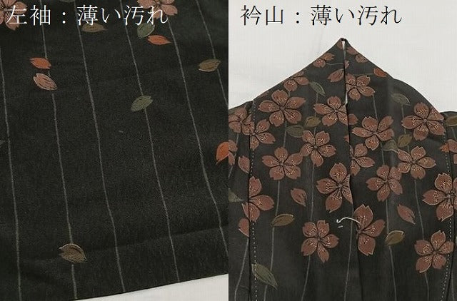 平和屋着物■訪問着 桜散らし 黒地 金彩 洗える着物 BAAX9313yc