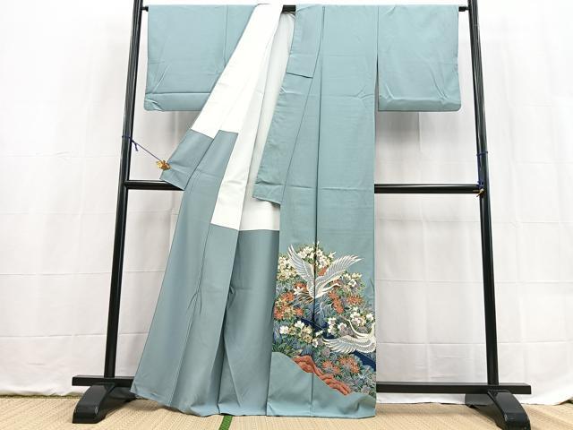 平和屋着物■色留訪問着 飛鶴花文 金彩 洗える着物 BAAX9316yc