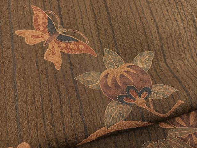 平和屋着物■小紋 舞蝶草花文 金彩 洗える着物 BAAX9323yc