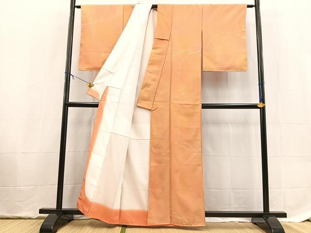平和屋着物■小紋 手描き 枝垂れ柳文 暈し染め 洗える着物 未使用 BAAX9330yc