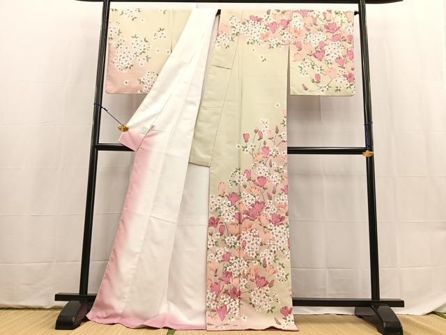 平和屋着物●H・L(アッシュエル) HENRI-LUC CHAPUIS 訪問着 草花文 暈し染め ロング丈 洗える着物 BAAX9350yc