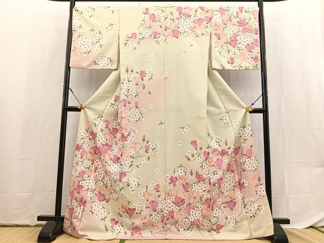 平和屋着物●H・L(アッシュエル) HENRI-LUC CHAPUIS 訪問着 草花文 暈し染め ロング丈 洗える着物 BAAX9350yc