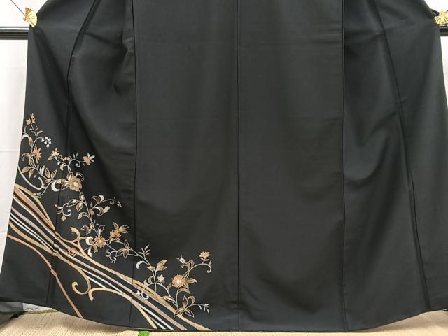 平和屋着物■訪問着 更紗花文 黒地 金銀彩 洗える着物 BAAX9351yc