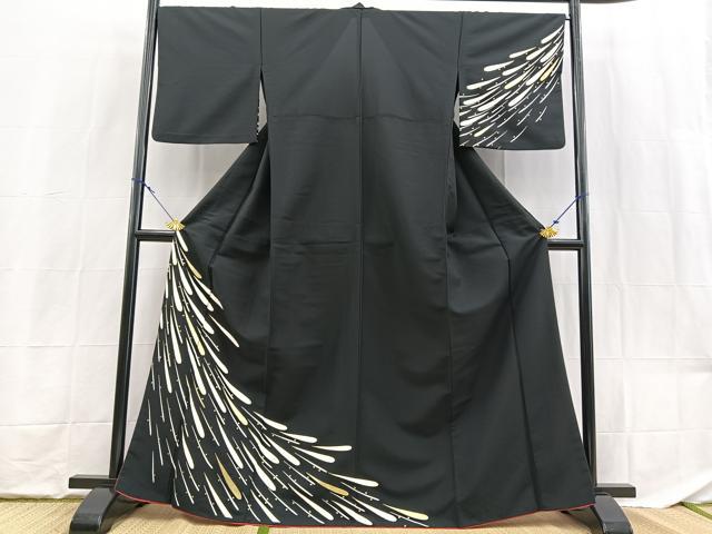 平和屋着物■訪問着 背抜き仕立て 抽象文 黒地 金彩 洗える着物 BAAX9355yc
