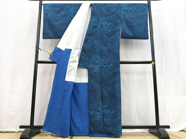 平和屋着物■小紋 立波草花文 洗える着物 BAAX9364yc