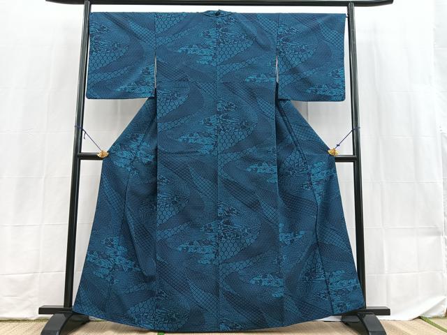 平和屋着物■小紋 立波草花文 洗える着物 BAAX9364yc