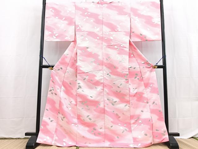 平和屋着物■小紋 桜散らし 銀彩 洗える着物 BAAX9370yc