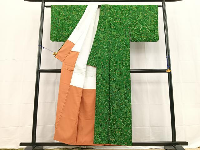 平和屋着物■小紋 切嵌更紗花文 洗える着物 BAAX9375yc