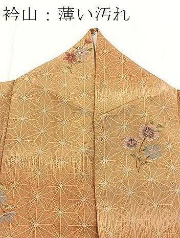 平和屋着物■小紋 麻の葉花文 洗える着物 BAAX9376yc