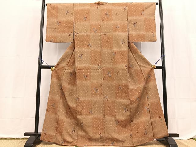 平和屋着物■小紋 麻の葉花文 洗える着物 BAAX9376yc