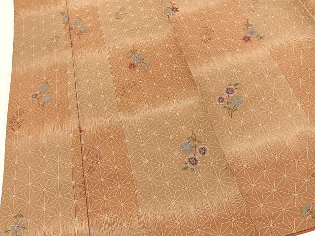 平和屋着物■小紋 麻の葉花文 洗える着物 BAAX9376yc
