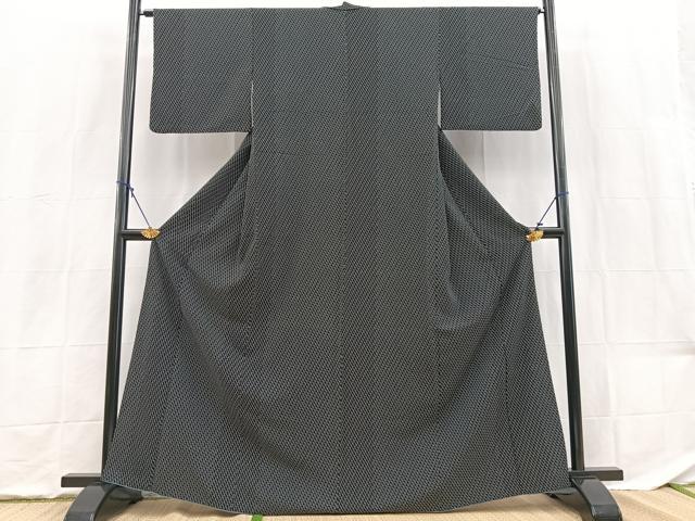 平和屋着物■小紋 瓦文 黒地 洗える着物 BAAX9382yc
