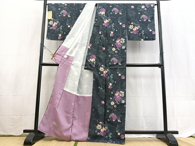 平和屋着物■小紋 楓菊花文 洗える着物 未使用 BAAX9399yc