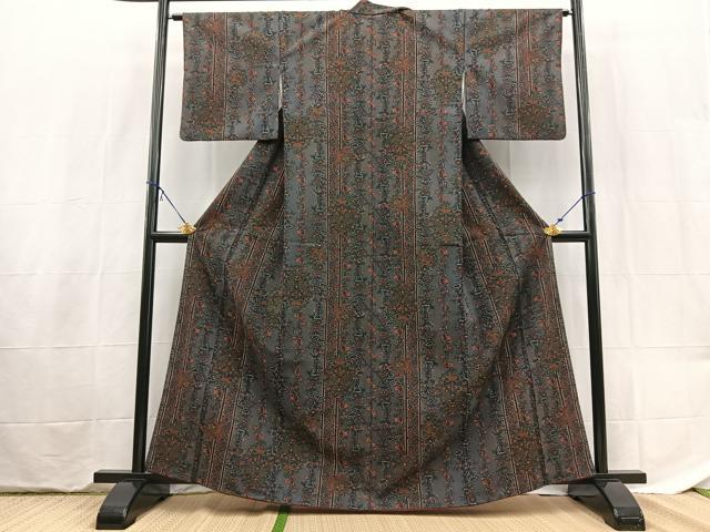 平和屋着物■小紋 更紗花文 洗える着物 BAAX9404yc