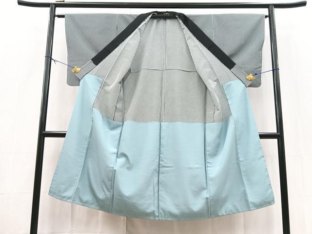 平和屋着物■男性 長襦袢 無双仕立て 縞 黒地 洗える着物 BAAX9411yc