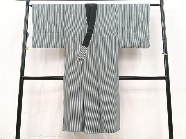平和屋着物■男性 長襦袢 無双仕立て 縞 黒地 洗える着物 BAAX9411yc