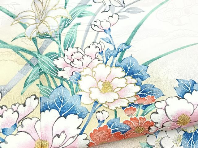平和屋着物■訪問着 竹垣花文 暈し染め 金彩 洗える着物 BAAX9425yc