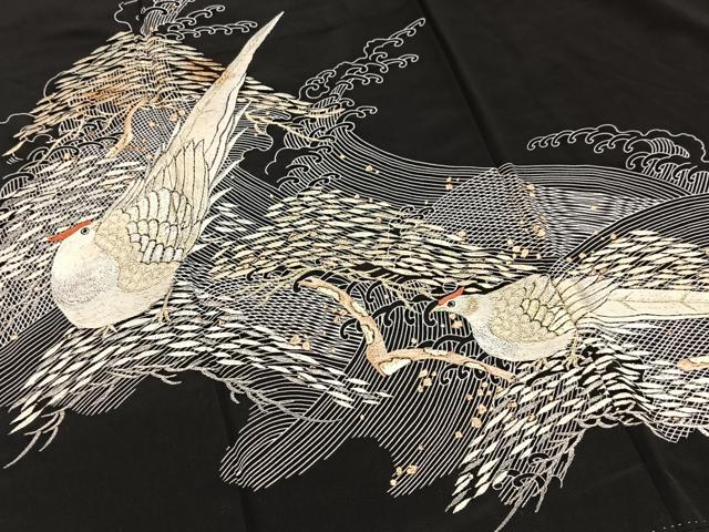 平和屋着物■黒留袖 刺繍 尾長鳥浜松文 金銀彩 洗える着物 BAAX9428yc