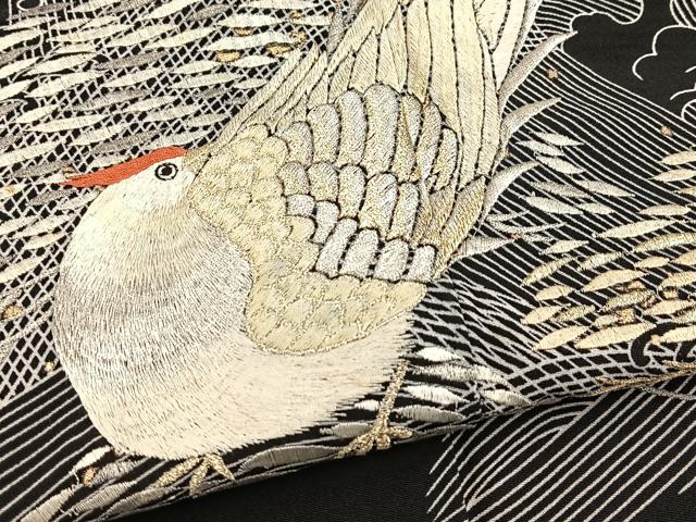 平和屋着物■黒留袖 刺繍 尾長鳥浜松文 金銀彩 洗える着物 BAAX9428yc