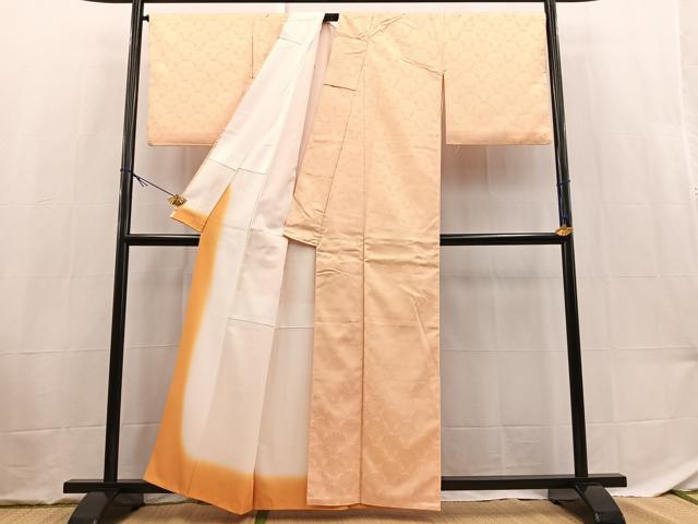 平和屋着物■色無地 源氏車青海波地紋 雄黄色 洗える着物 BAAX9438yc