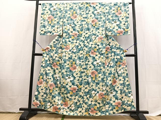平和屋着物■小紋 草花文 洗える着物 BAAX9450yc