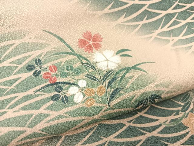 平和屋着物■小紋 芝草花文 洗える着物 BAAX9455yc