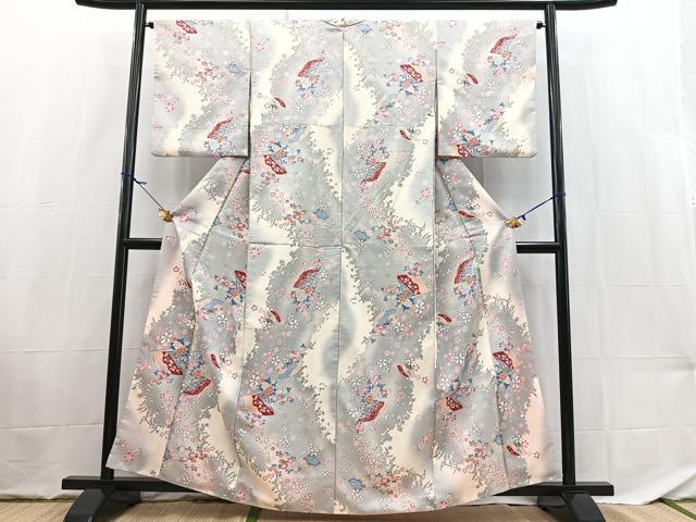 平和屋着物■小紋 扇面花文 洗える着物 BAAX9465yc