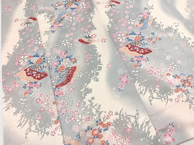 平和屋着物■小紋 扇面花文 洗える着物 BAAX9465yc