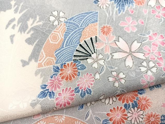 平和屋着物■小紋 扇面花文 洗える着物 BAAX9465yc