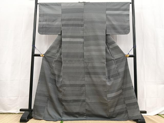 平和屋着物●江戸小紋 百柄 黒地 洗える着物 未使用 BAAX9469yc