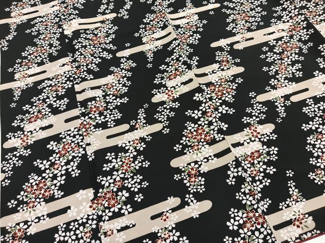 平和屋着物■小紋 エ霞桜文 黒地 洗える着物 BAAX9472yc