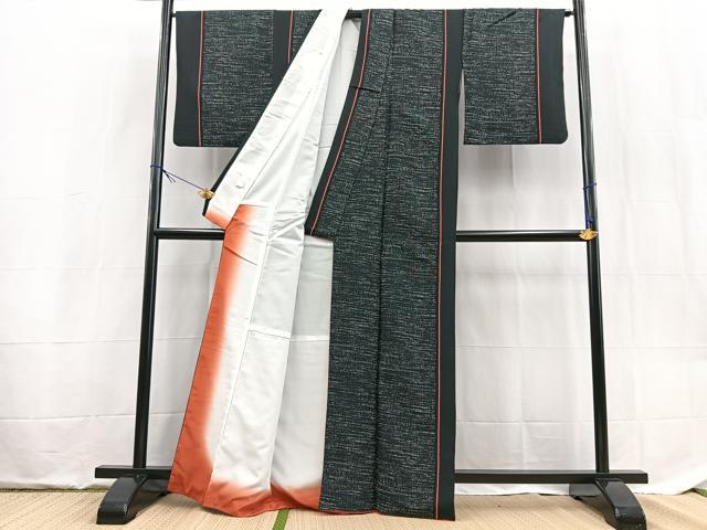 平和屋着物■小紋 霞文 黒地 洗える着物 BAAX9477yc