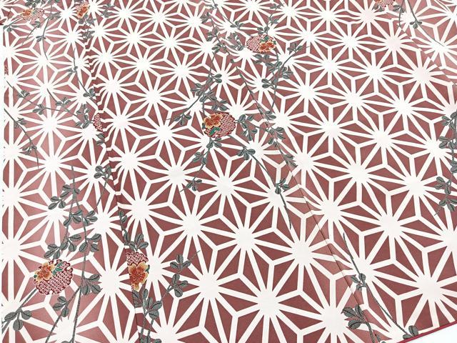 平和屋着物■小紋 麻の葉雪輪花文 洗える着物 BAAX9478yc