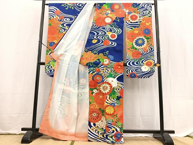 平和屋着物■振袖 駒刺繍 菊水文 金彩 洗える着物 BAAX9485yc