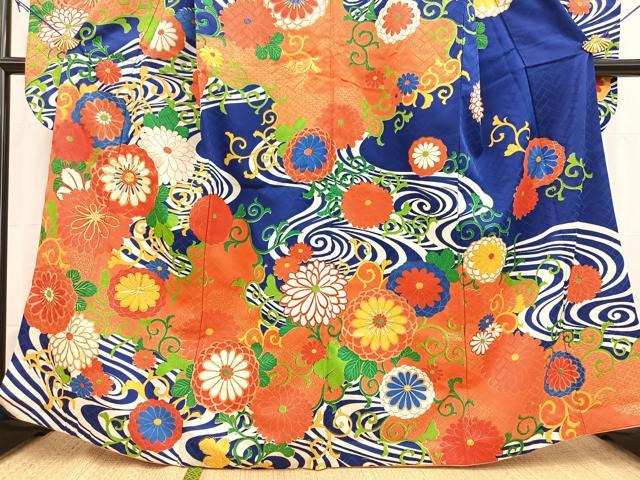 平和屋着物■振袖 駒刺繍 菊水文 金彩 洗える着物 BAAX9485yc