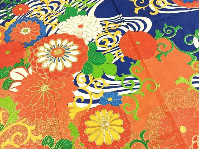 平和屋着物■振袖 駒刺繍 菊水文 金彩 洗える着物 BAAX9485yc