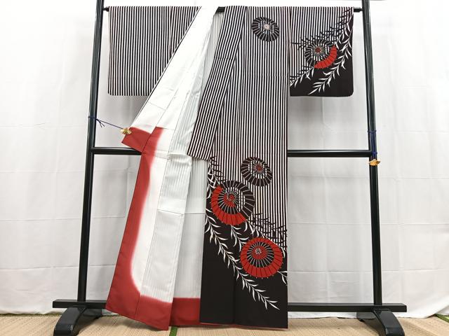 平和屋着物■訪問着 番傘文 黒地 洗える着物 BAAX9502yc