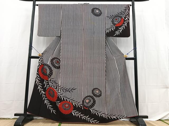 平和屋着物■訪問着 番傘文 黒地 洗える着物 BAAX9502yc